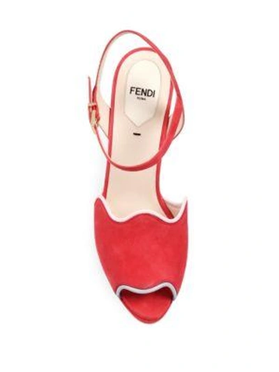 Shop Fendi Waves Suede Platform Sandals In Red