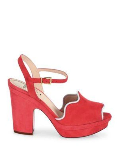 Shop Fendi Waves Suede Platform Sandals In Red