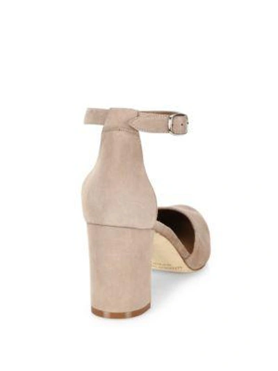 Shop Manolo Blahnik Lausam Suede Ankle-strap Block Heel Sandals In Taupe