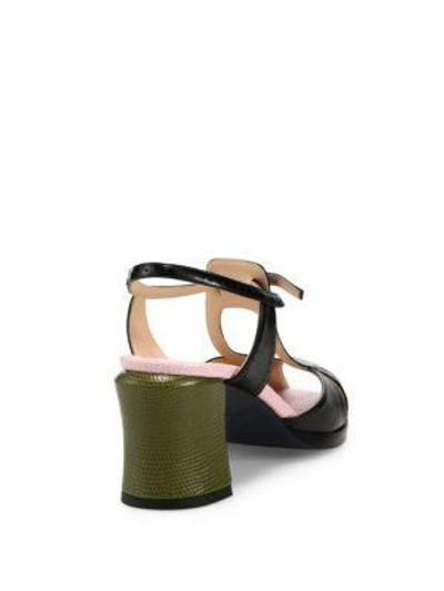 Shop Fendi Chameleon Leather T-strap Sandals In Black-green