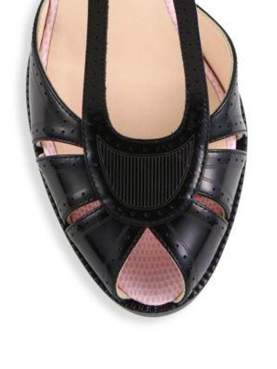 Shop Fendi Chameleon Leather T-strap Sandals In Black-green