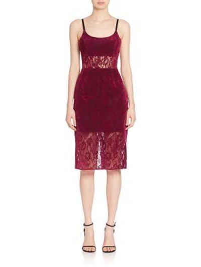 Shop Abs By Allen Schwartz Sheer Panel Lace Sheath Dress In Mulberry