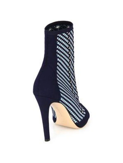Shop Gianvito Rossi Striped High Heel Ankle Boots In Denim-white