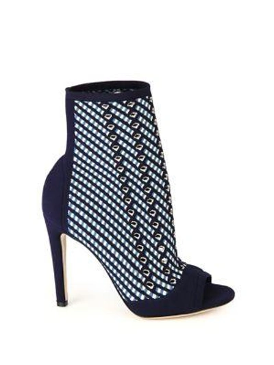 Shop Gianvito Rossi Striped High Heel Ankle Boots In Denim-white