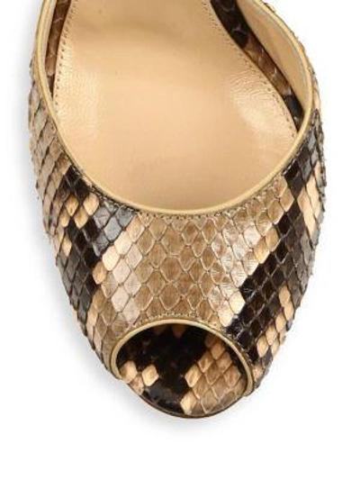 Shop Gianvito Rossi Python-embossed Leather Peep Toe Ankle-wrap Sandals In Cookie