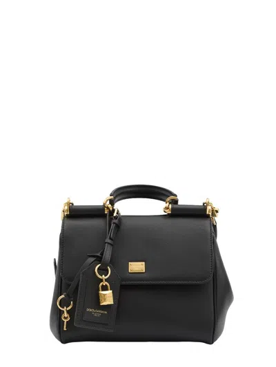Dolce & Gabbana Medium Sicily Leather Handbag With Structured Design In Black