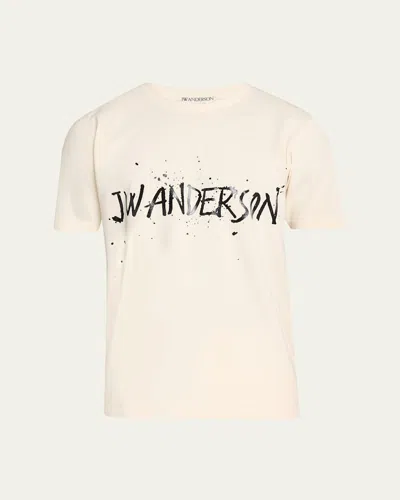 Jw Anderson Mens Ecru Circular Brand-print Cotton T-shirt In Neutral