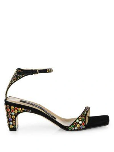 Shop Sergio Rossi Sr1 Jeweled Suede Ankle-strap Sandals In Black-multi