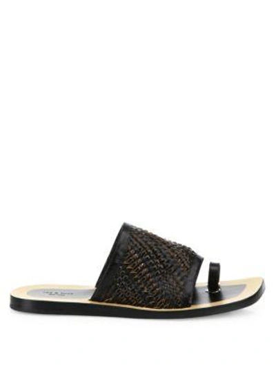 Shop Rag & Bone Avril Woven Leather Slides In Black