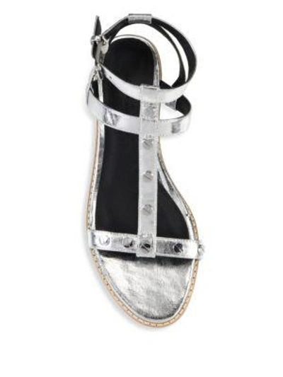 Shop Rebecca Minkoff Sandy Studded Metallic Gladiator Sandals In Silver