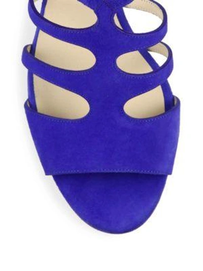 Shop Jimmy Choo Ren Caged Suede Block-heel Sandals In Cobalt