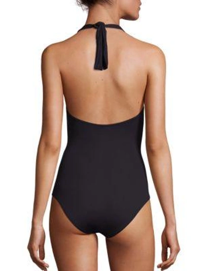 Shop Melissa Odabash Ruched Halterneck One-piece Swimsuit In Black