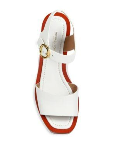 Shop Michael Kors Bridgette Leather Ankle-strap Wedge Platform Sandals In Optic White