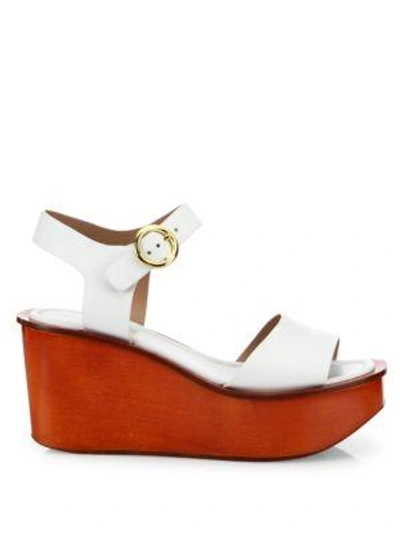 Shop Michael Kors Bridgette Leather Ankle-strap Wedge Platform Sandals In Optic White