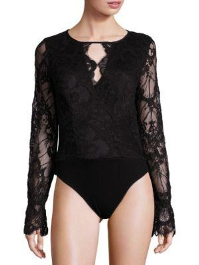 Stone Cold Fox Long-sleeve Lace Bodysuit In Black