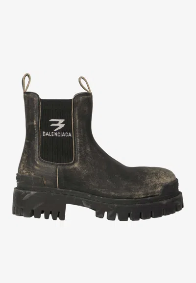 Balenciaga Strike Distressed Leather Chelsea Boots In Black