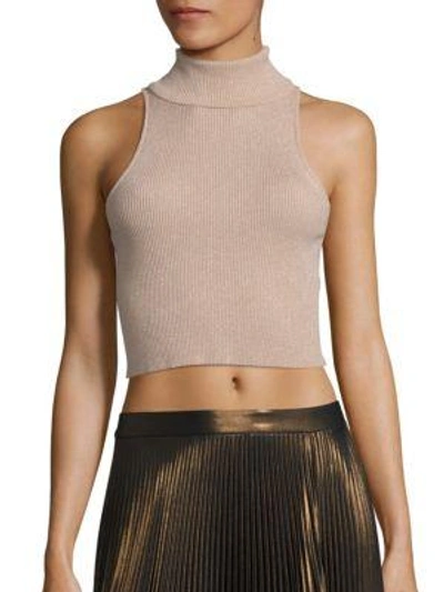 Shop A.l.c Presley Metallic Rib-knit Cropped Top In Bisque-gold