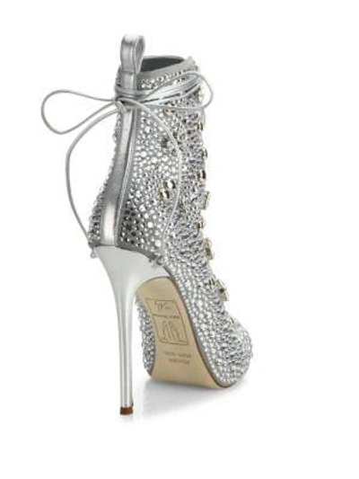 Shop Giuseppe Zanotti Giuseppe For Jennifer Lopez 110 Crystal-embellished Suede Lace-up Booties In Ice