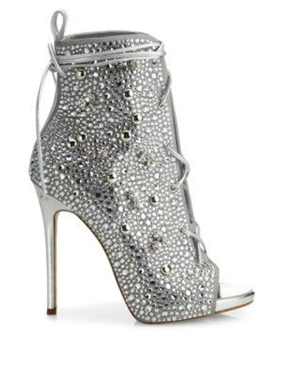 Shop Giuseppe Zanotti Giuseppe For Jennifer Lopez 110 Crystal-embellished Suede Lace-up Booties In Sunrise