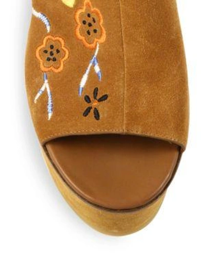 Shop See By Chloé Dakota Embroidered Suede Platform Clogs In Brown