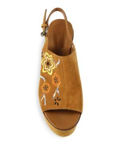 Shop See By Chloé Dakota Embroidered Suede Platform Clogs In Brown