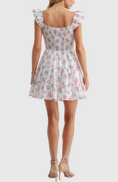 Lush Flutter Sleeve Tiered Minidress In Multi