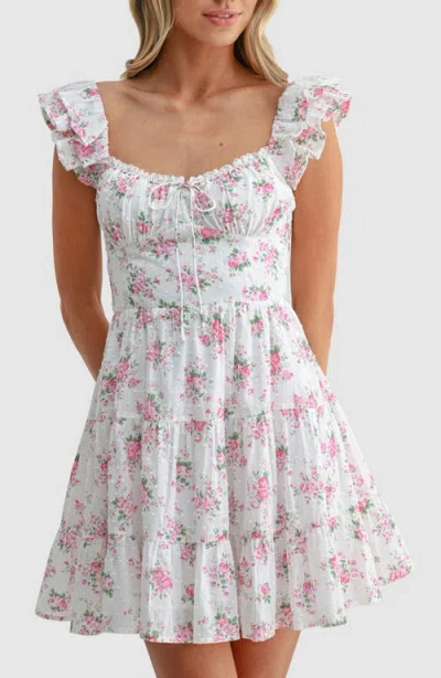Lush Flutter Sleeve Tiered Minidress In Multi