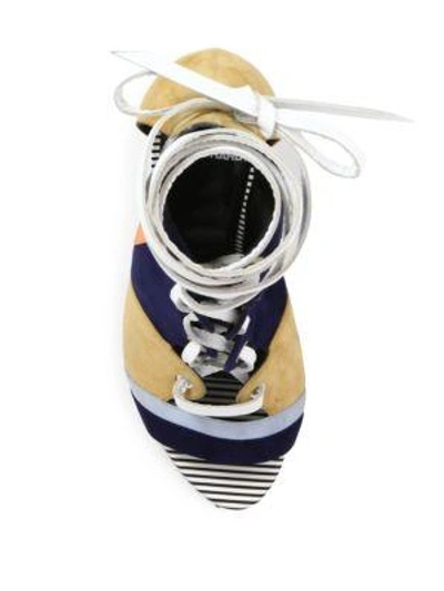 Shop Pierre Hardy Colorblock Suede Lace-up Booties In Multi Navy