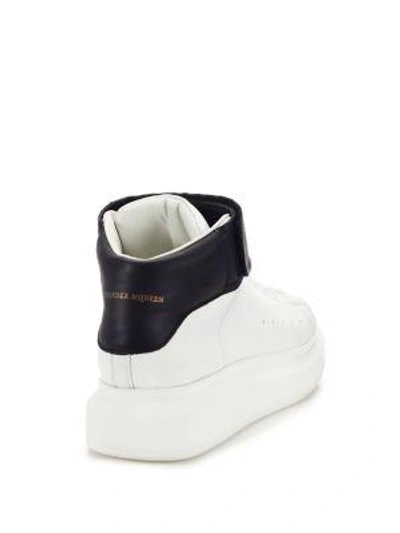 Shop Alexander Mcqueen Lift Ankle Strap Leather Sneakers In White-black