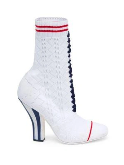 Shop Fendi Knit Lace-up Booties In White Marine Red
