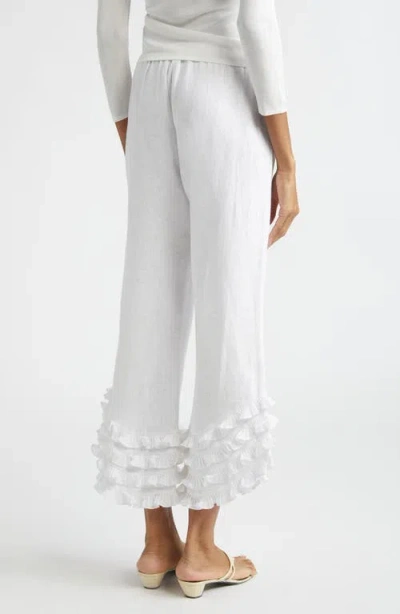 Posse Florence Ruffle Detail Crop Linen Pants In White