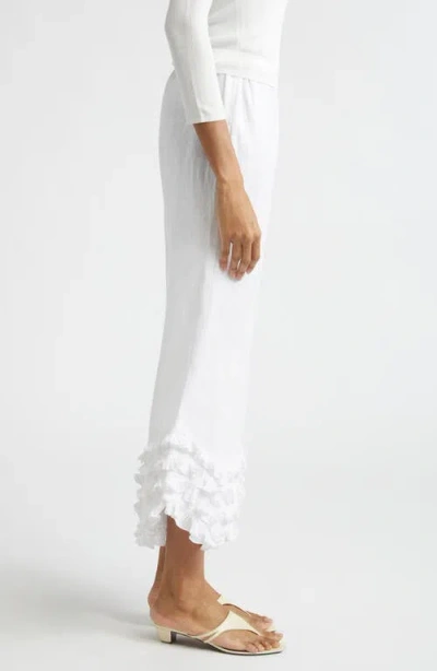 Posse Florence Ruffle Detail Crop Linen Pants In White