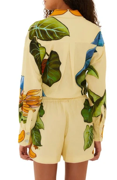 Farm Rio All-over Print Linen-blend Shorts With Elastic Drawstring Waist In Yellow