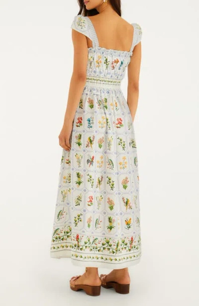 Farm Rio Off-white Tropical Porcelain Organic Cotton Maxi Dress In Multi