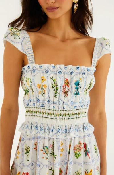Farm Rio Off-white Tropical Porcelain Organic Cotton Maxi Dress In Multi