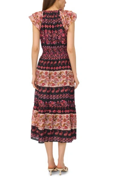 Cece Print Flutter Sleeve Midi Dress In Multi