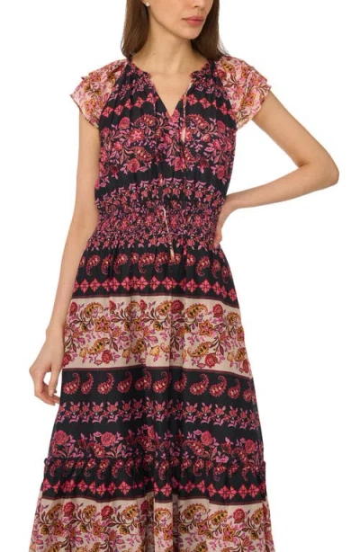 Cece Print Flutter Sleeve Midi Dress In Multi