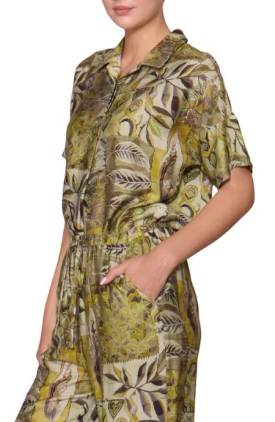 Melloday Easy Woven Pullover Shirt In Green