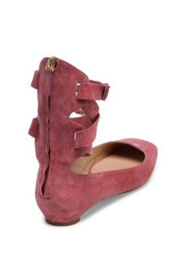 Shop Valentino Suede Ankle-wrap Flats In Mauve