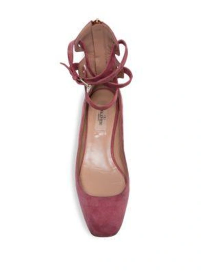 Shop Valentino Suede Ankle-wrap Flats In Mauve