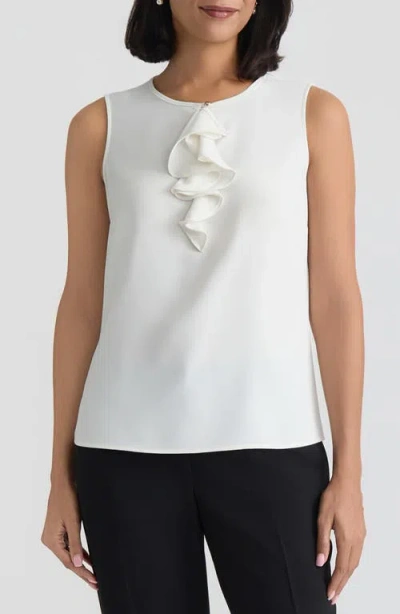 Kasper Ruffle Front Georgette Top In White