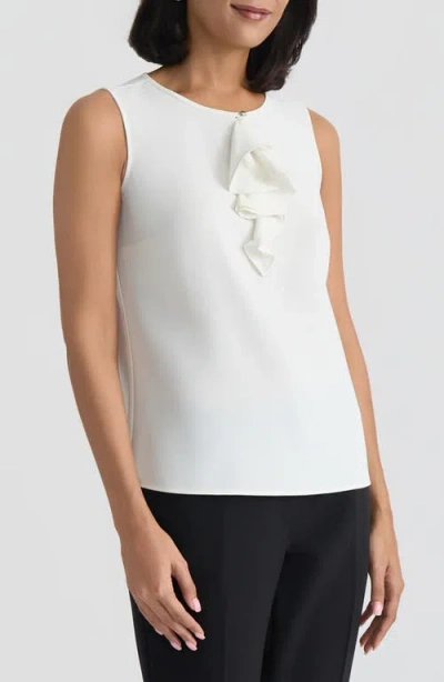Kasper Ruffle Front Georgette Top In White