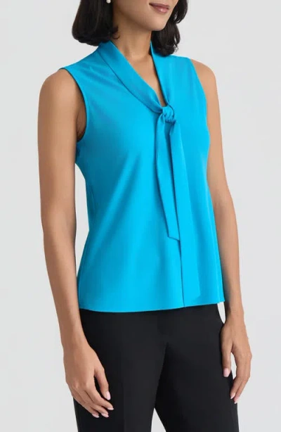 Kasper Sleeveless Tie Front Top In Blue