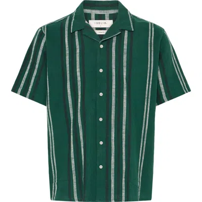 Solid ! Isai Stripe Linen Blend Camp Shirt In Green