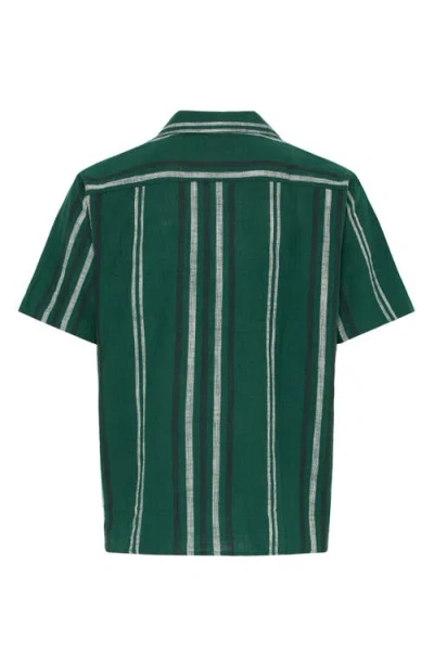 Solid ! Isai Stripe Linen Blend Camp Shirt In Green