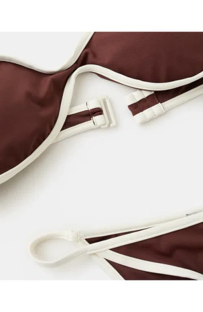 Mango Contrast Binding Bikini Bottoms In Brown