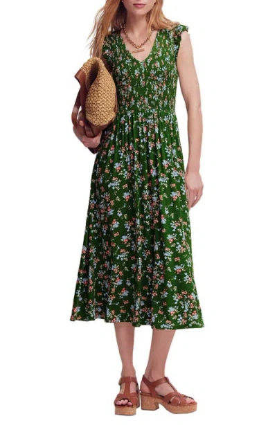 Boden Smocked Jersey Midi Dress In Green