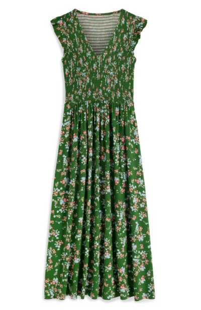 Boden Smocked Jersey Midi Dress In Green