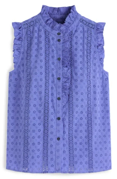 Boden Isabel Broderie Sleeveless Cotton Top In Purple