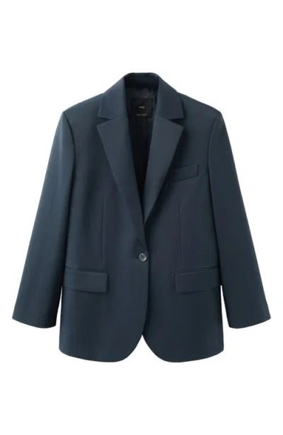 Mango Notch Lapel Blazer In Blue